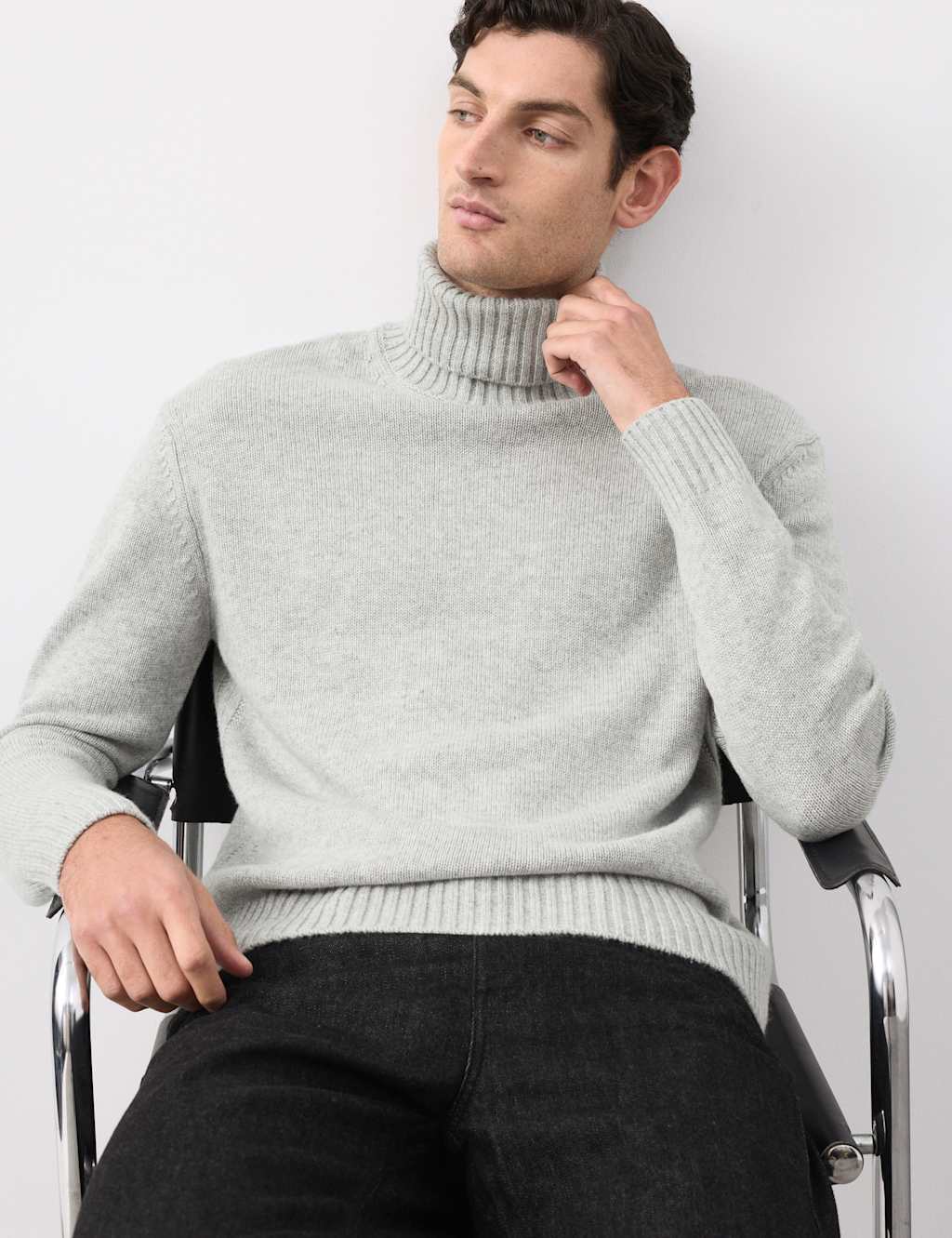 Autograph Wool and Cashmere Blend Roll Neck Jumper Grey