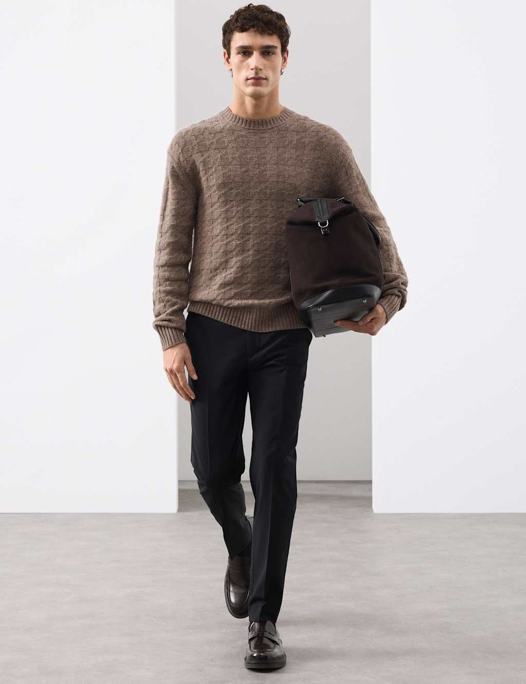 Autograph Cashmere Blend Textured Crew Neck Jumper Neutral