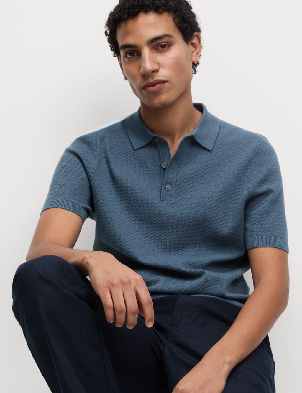 Cotton Rich Textured Knitted Polo Shirt