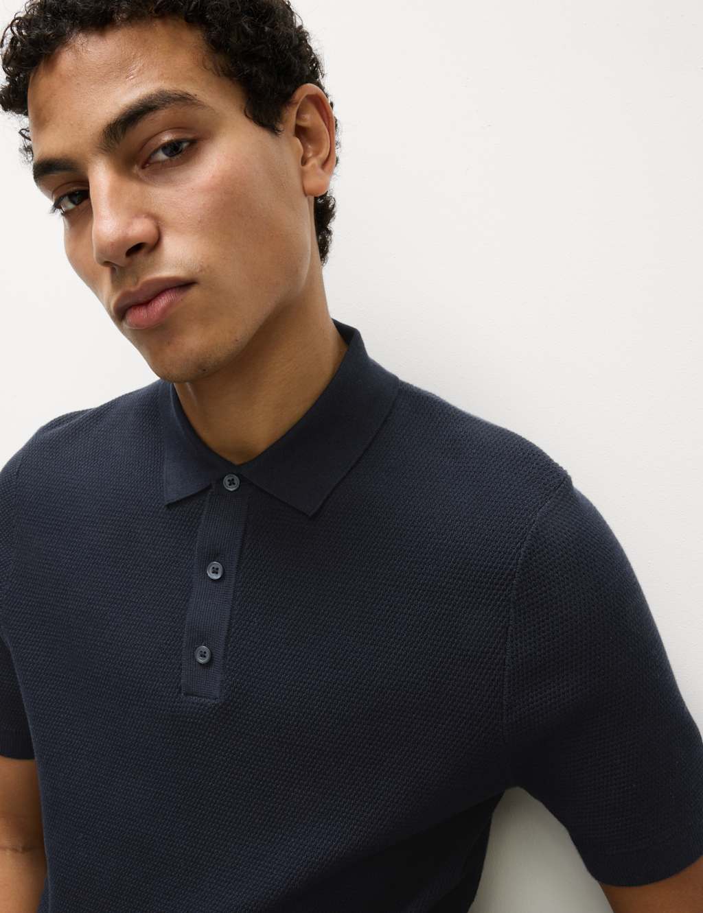 Cotton Rich Textured Knitted Polo Shirt
