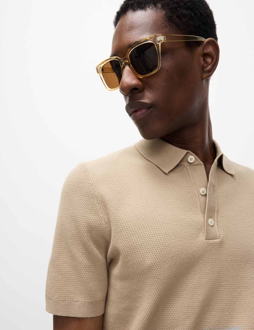 Cotton Rich Textured Knitted Polo Shirt