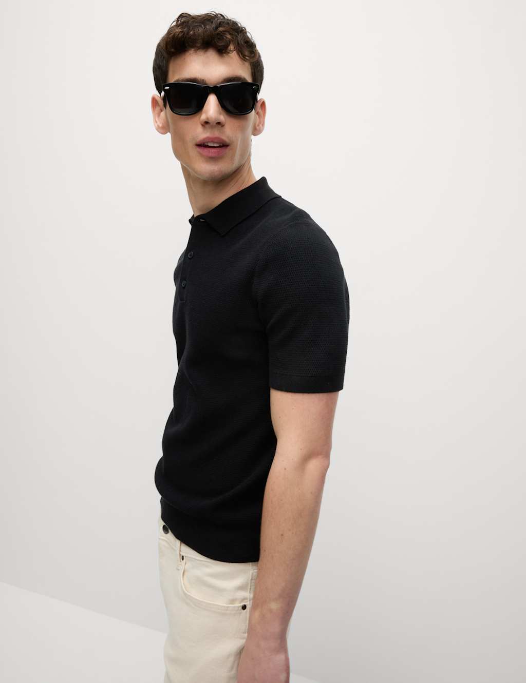 Cotton Rich Textured Knitted Polo Shirt