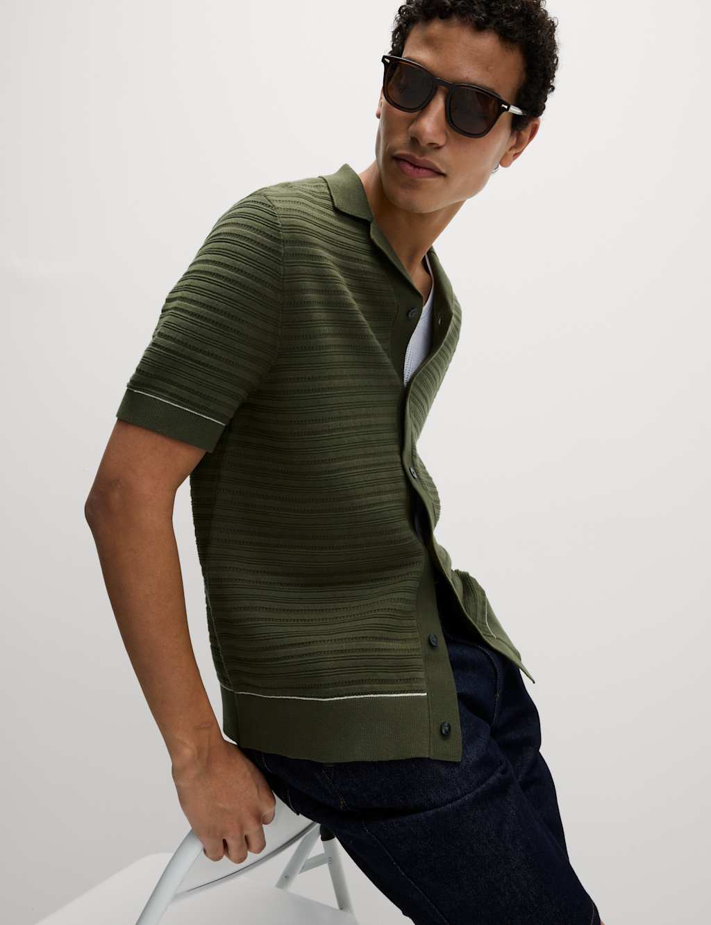 Cotton Rich Textured Knitted Polo Shirt