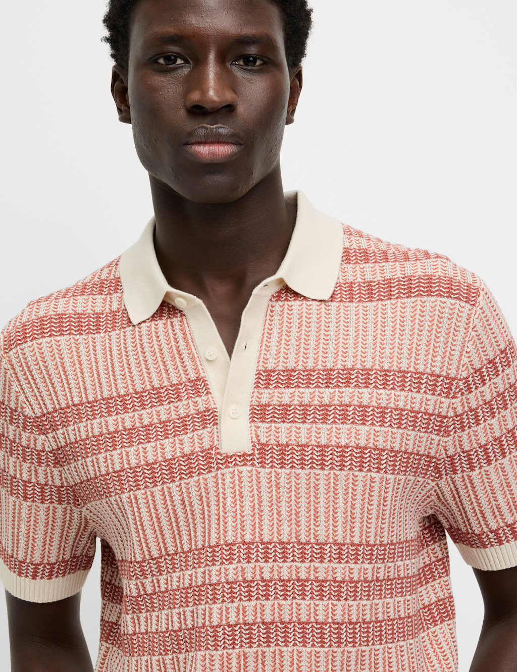 Pure Cotton Striped Knitted Polo Shirt
