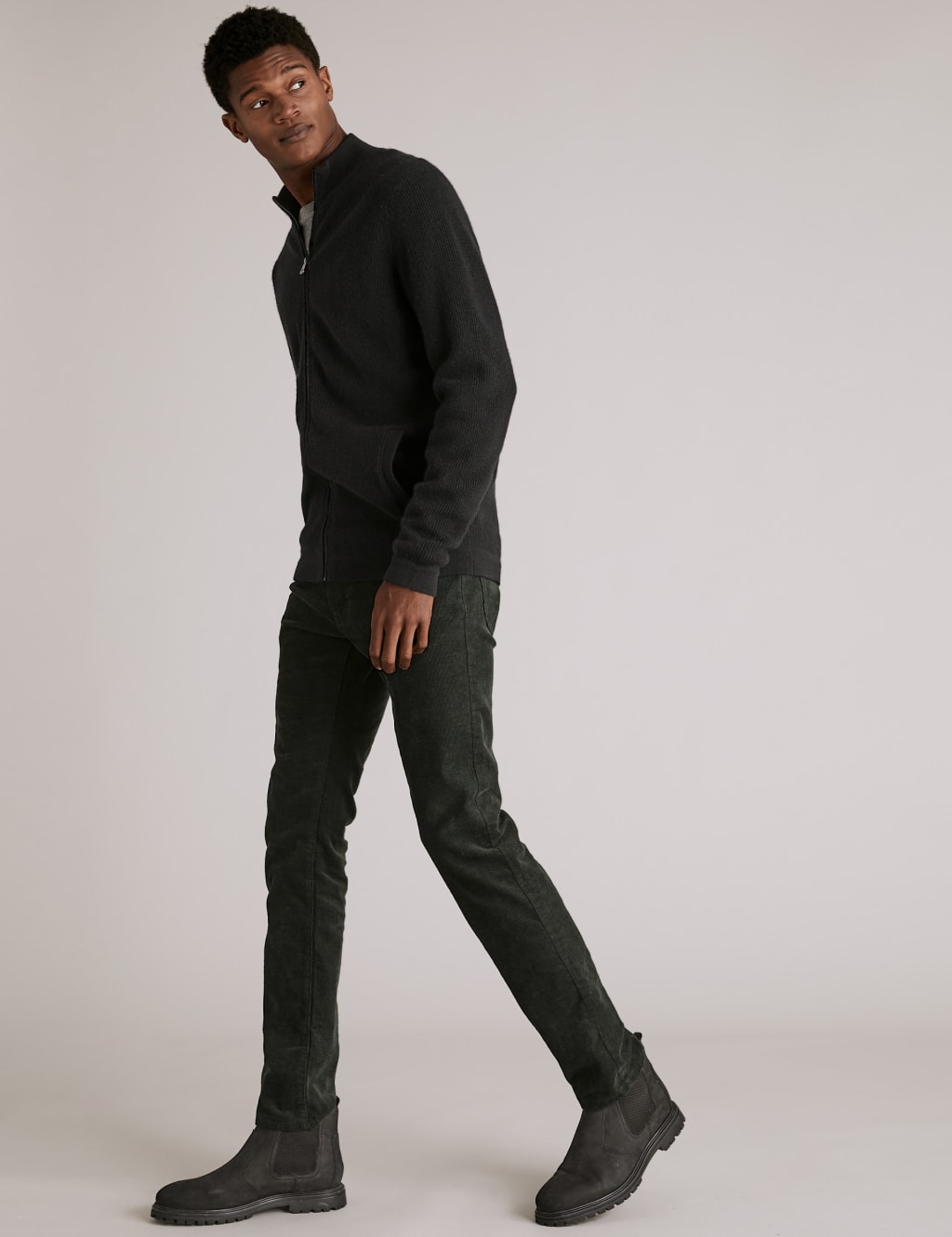 Autograph Pure Cashmere Textured Zip Up Cardigan Black