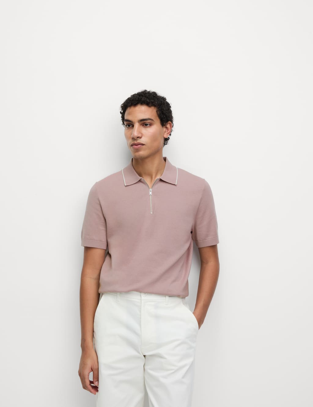 Cotton Rich Half Zip Knitted Polo Shirt