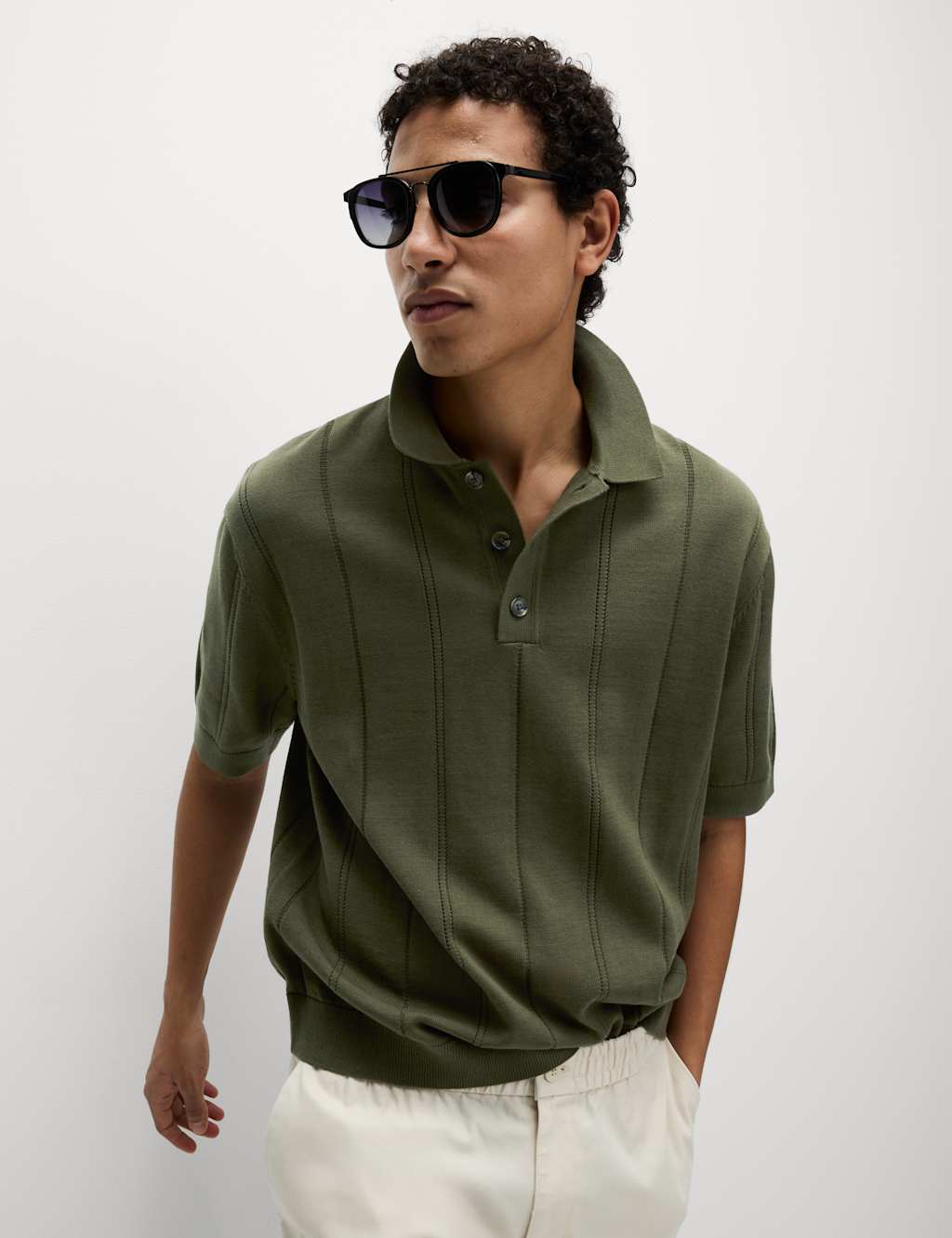 Pure Cotton Textured Knitted Polo Shirt