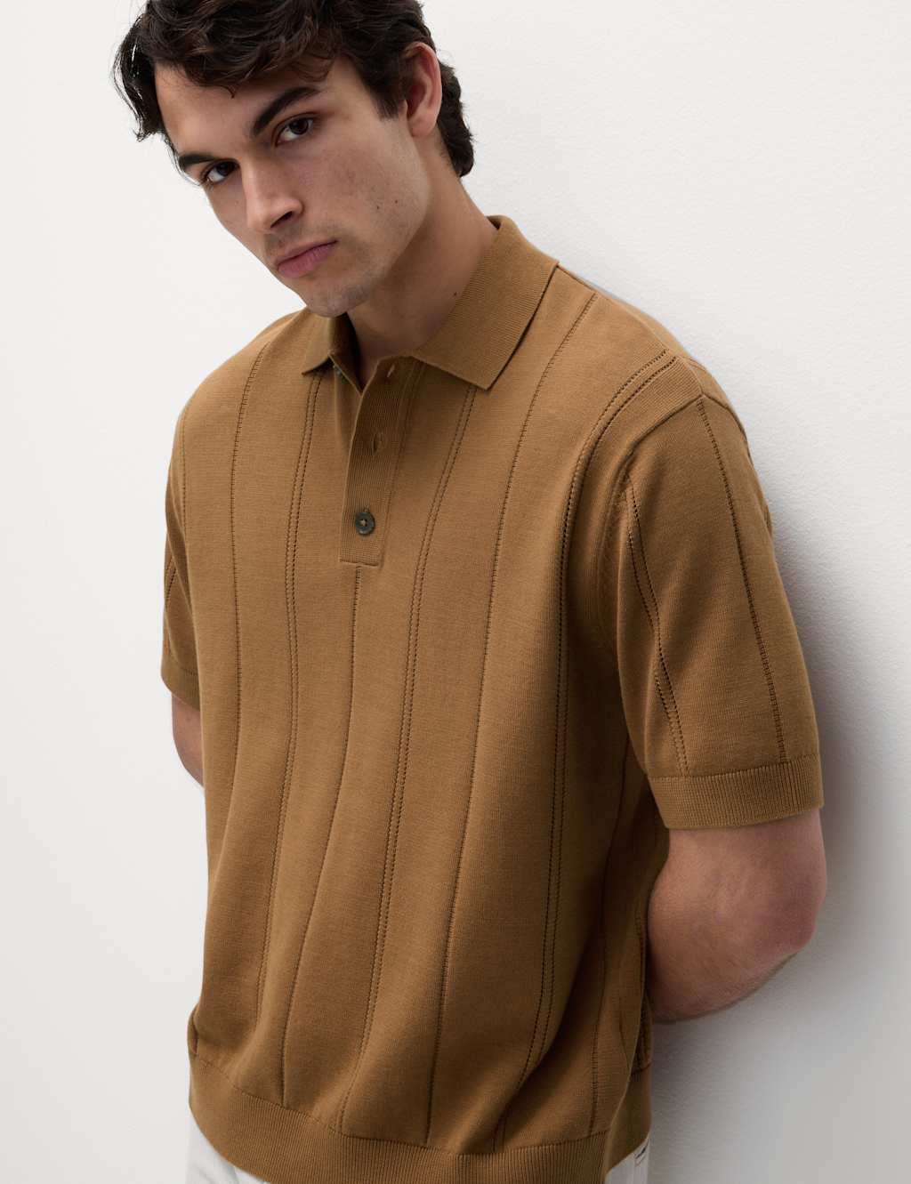 Pure Cotton Textured Knitted Polo Shirt