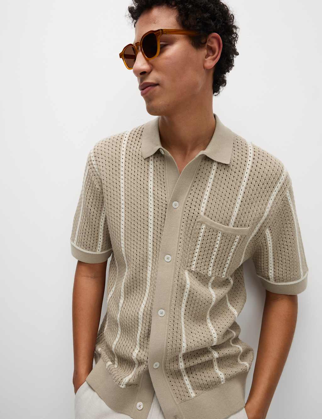 Pure Cotton Striped Knitted Polo Shirt