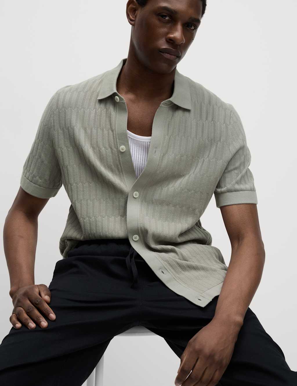 Cotton Rich Textured Knitted Polo Shirt