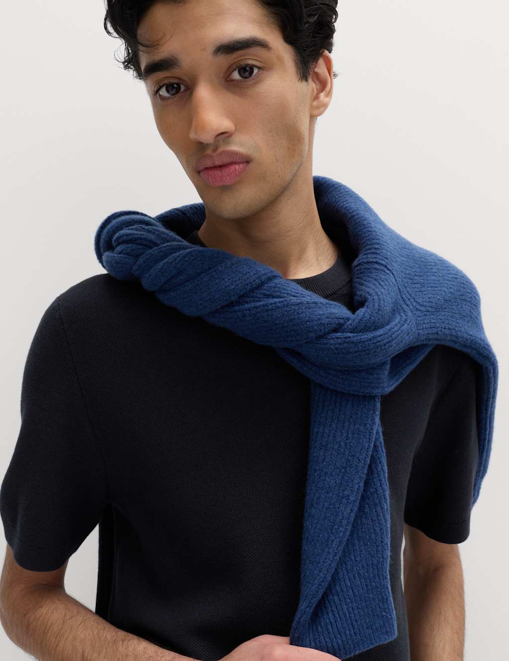M&S Men's Cotton Rich Textured Knitted T-Shirt - S - Navy