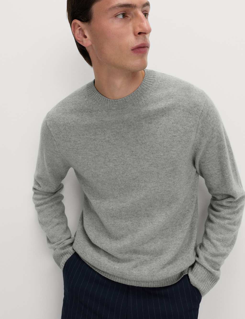 M&S Pure Lambswool Crew Neck Jumper Mid Grey
