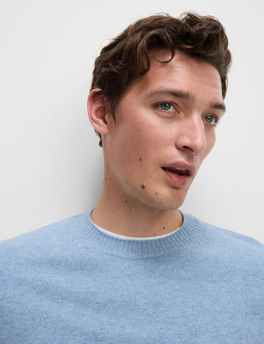 M&S Pure Lambswool Crew Neck Jumper Light Blue