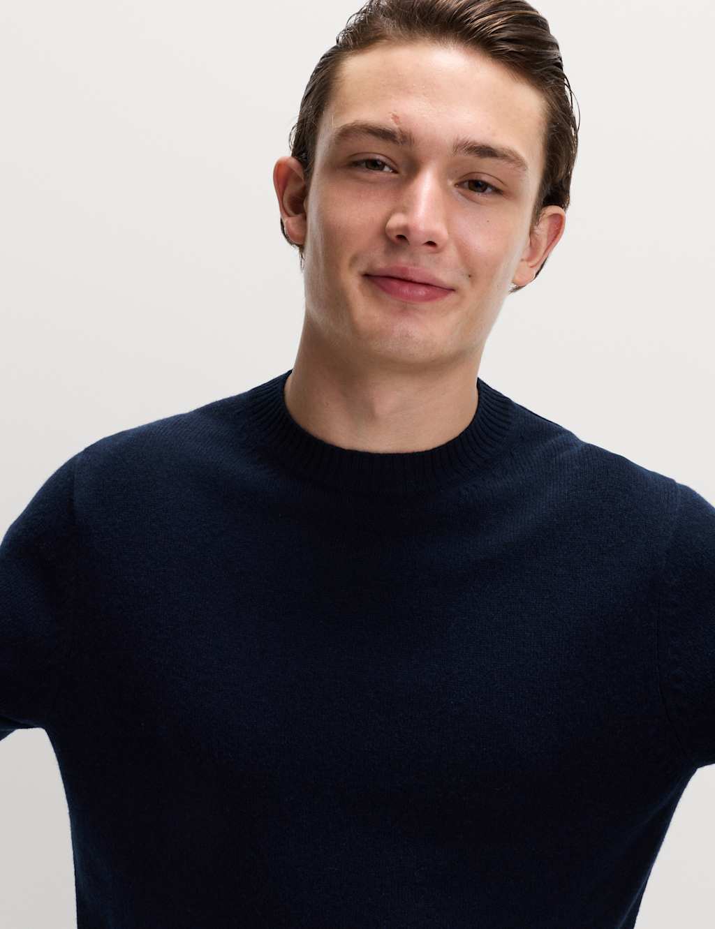 M&S Pure Lambswool Crew Neck Jumper Dark Navy
