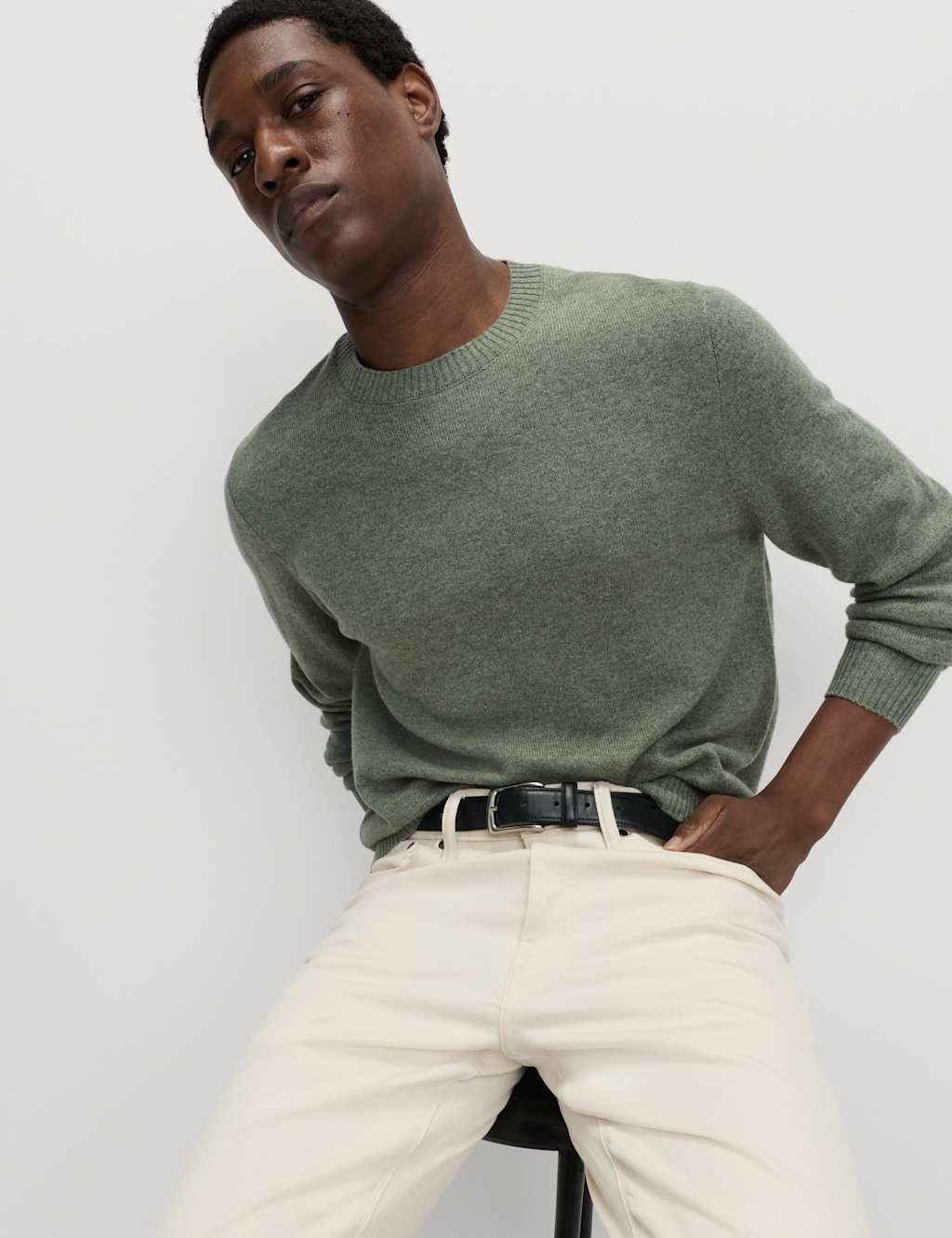 M&S Pure Lambswool Crew Neck Jumper Pale Green
