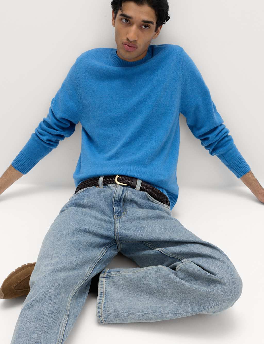 M&S Men's Pure Lambswool Crew Neck Jumper - L - Gentian Blue
