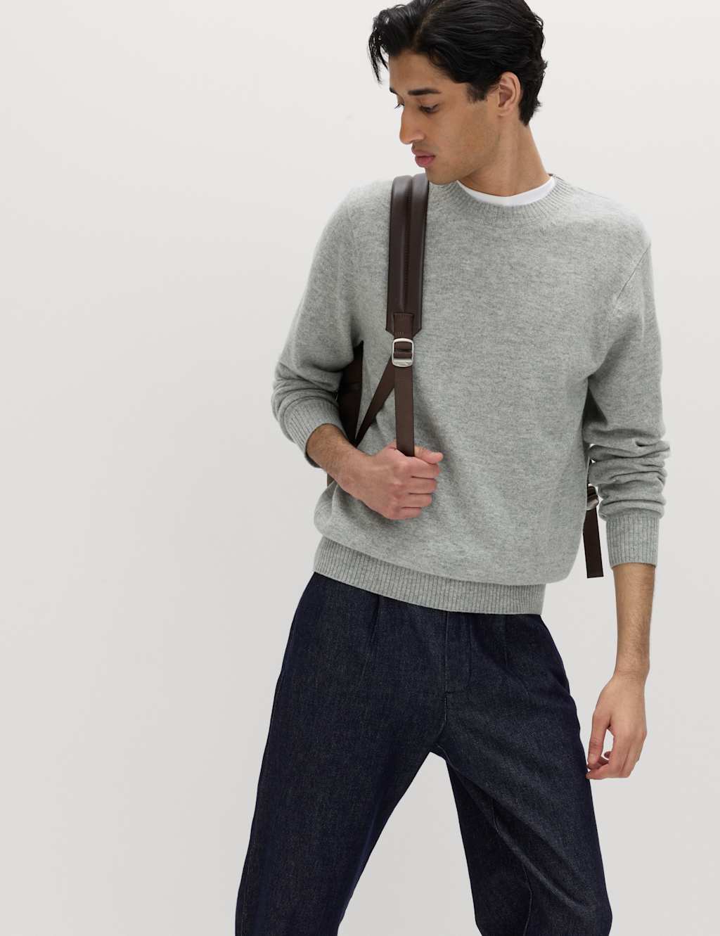 M&S Men's Pure Lambswool Crew Neck Jumper - 2XL - Grey