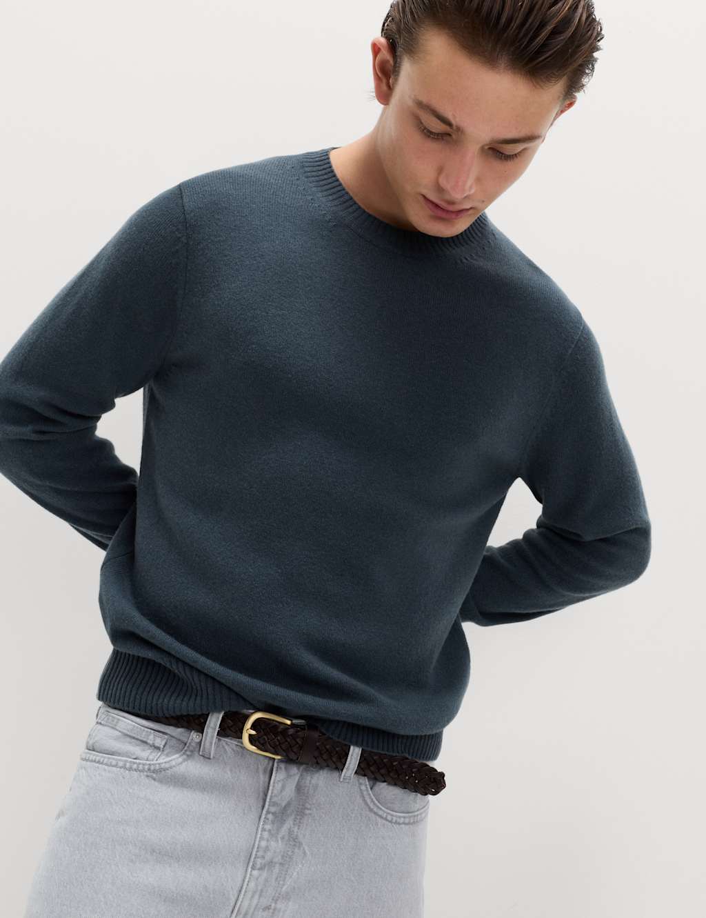 M&S Pure Lambswool Crew Neck Jumper Cedar