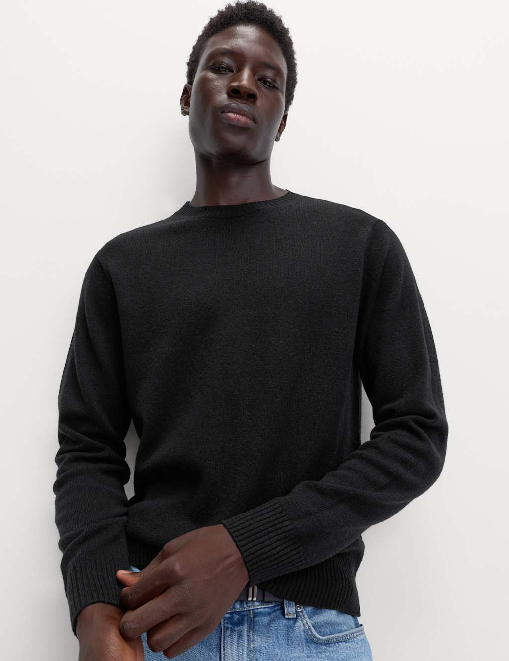 M&S Pure Lambswool Crew Neck Jumper Black
