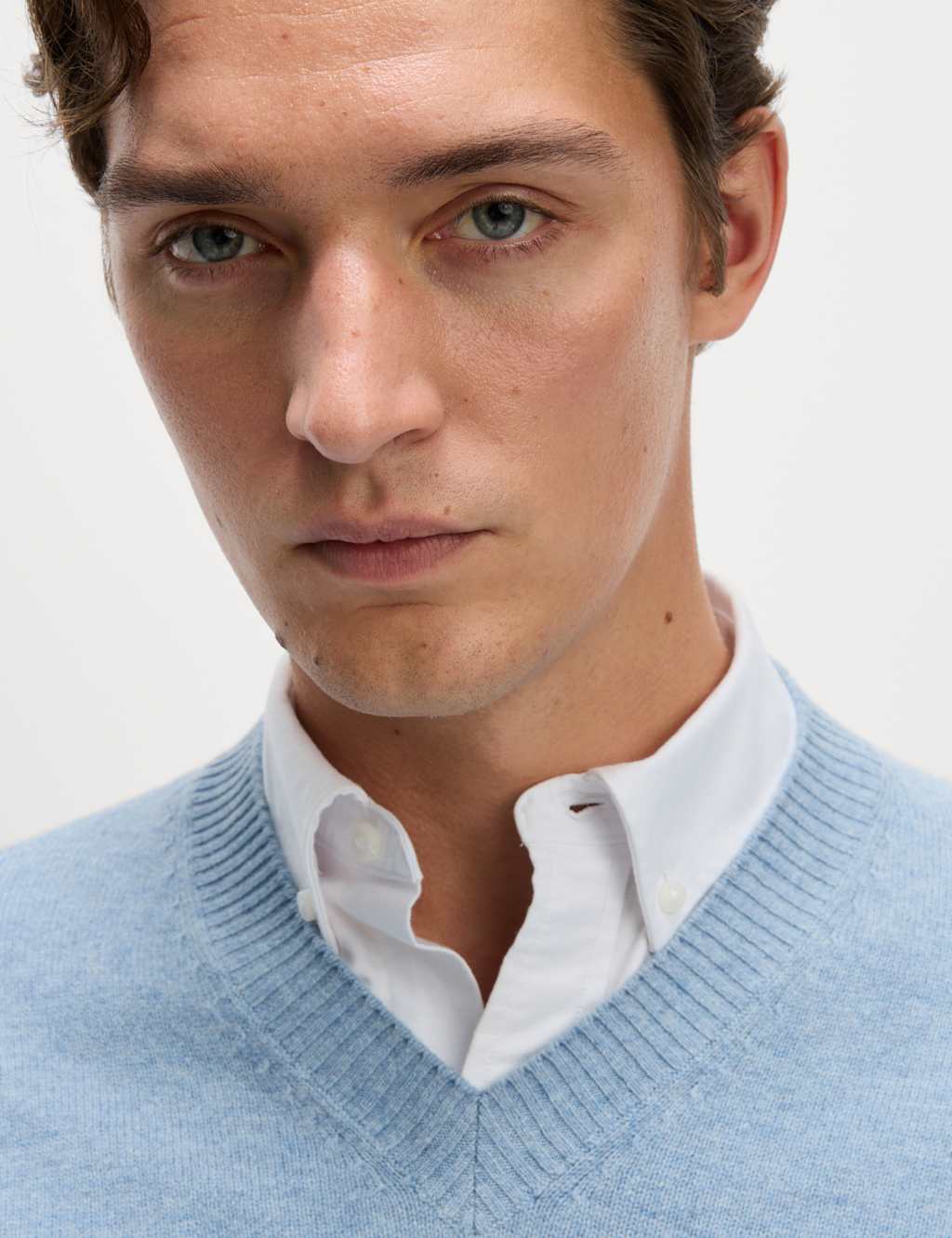 M&S Pure Lambswool V-Neck Jumper Light Blue