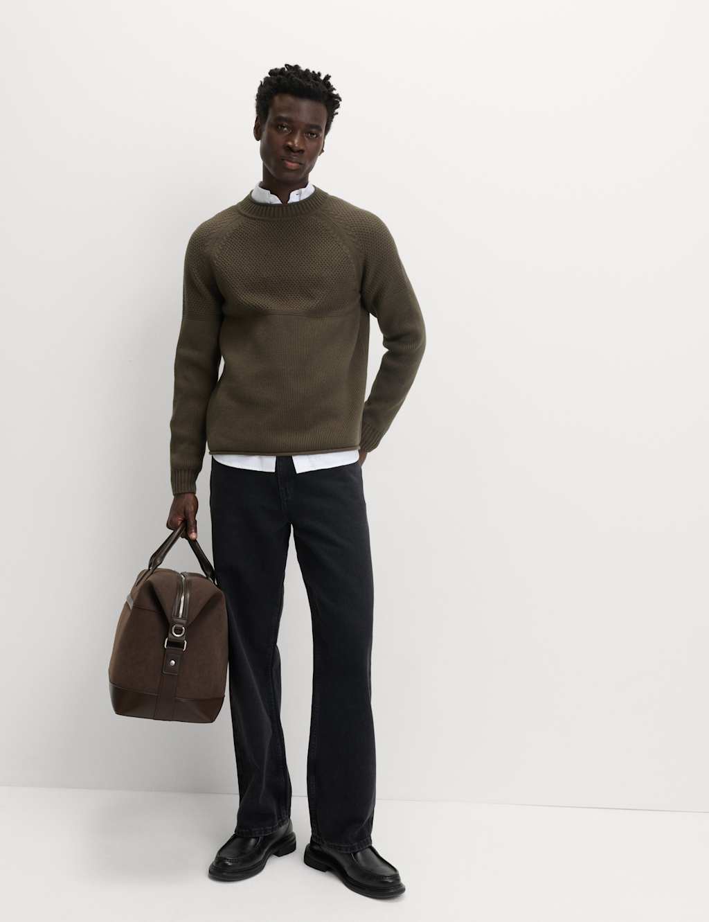 M&S Cotton Rich Turtle Neck Jumper with Wool Dark Khaki