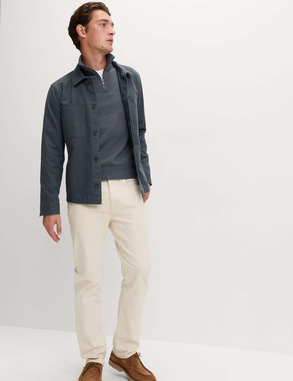 M&S Lambswool Blend Half Zip Jumper Dark Slate