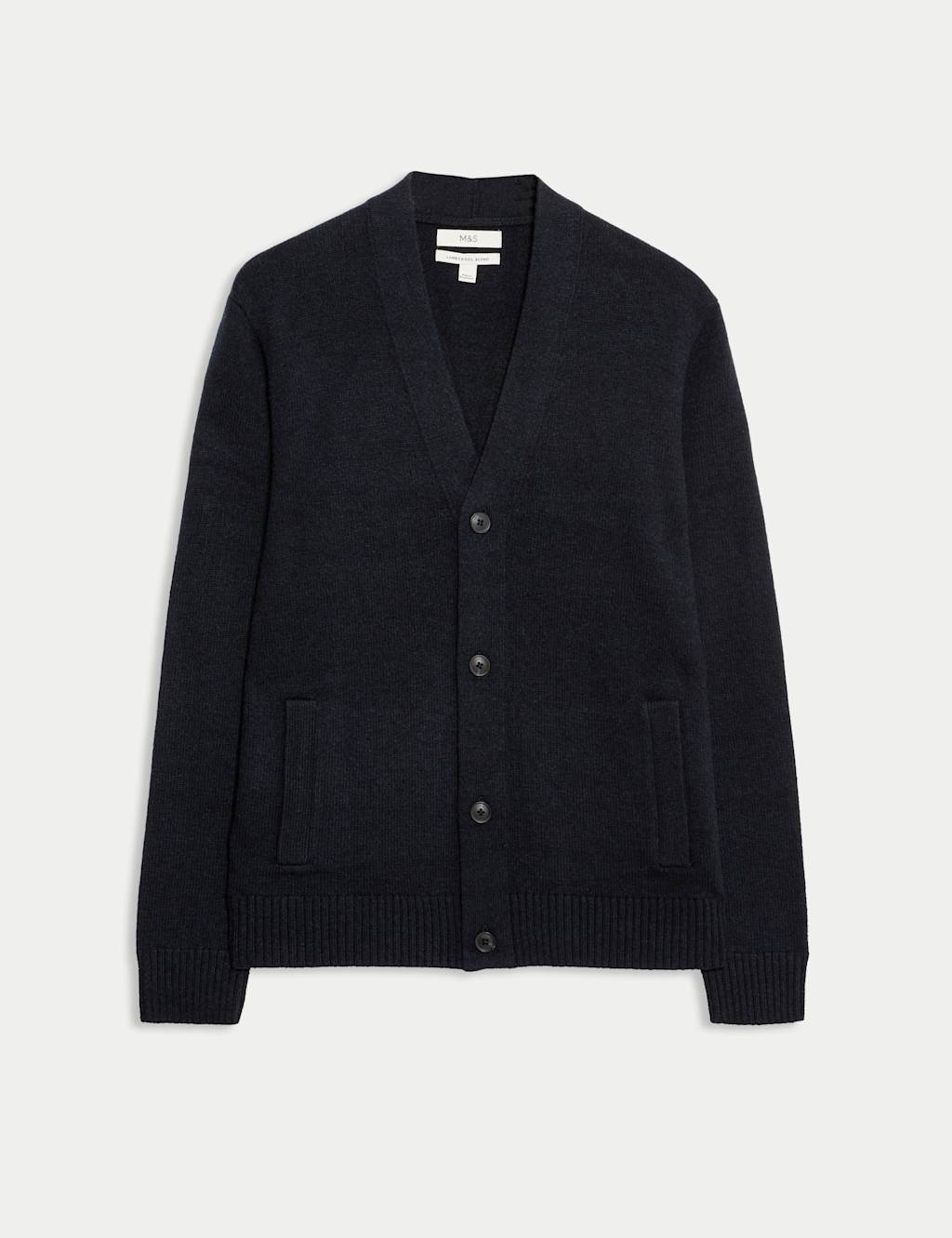 M&S Men's Lambswool Blend V-Neck Cardigan - 3XL - Dark Navy