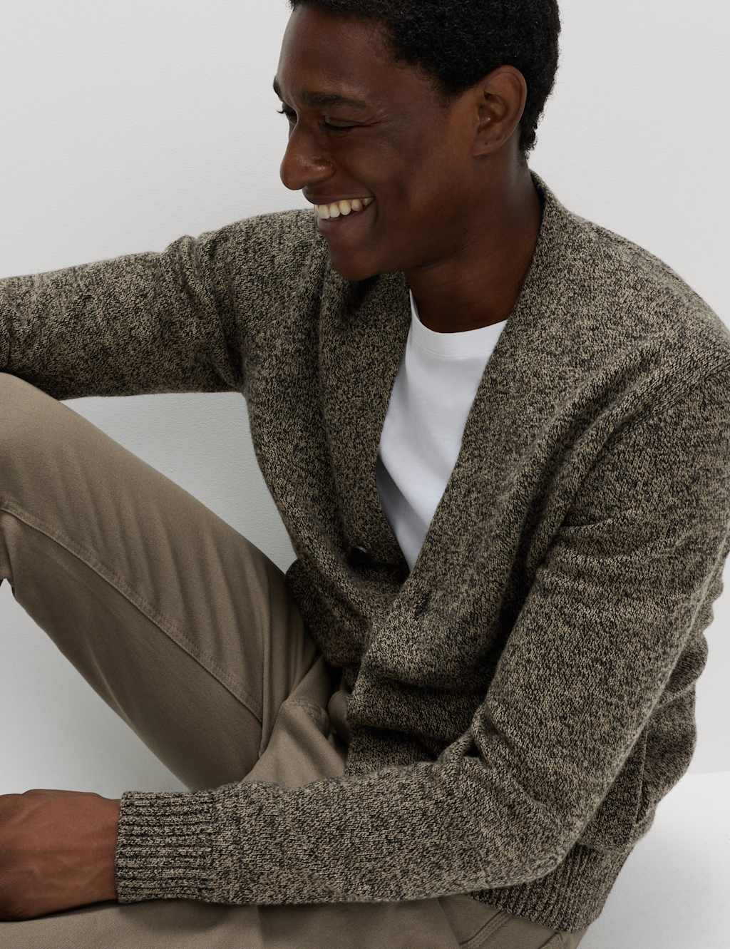 M&S Collection Men's Lambswool Blend V-Neck Cardigan - MREG - Multi/Neutral, Dark Navy,Multi/Neutral,Dark Khaki