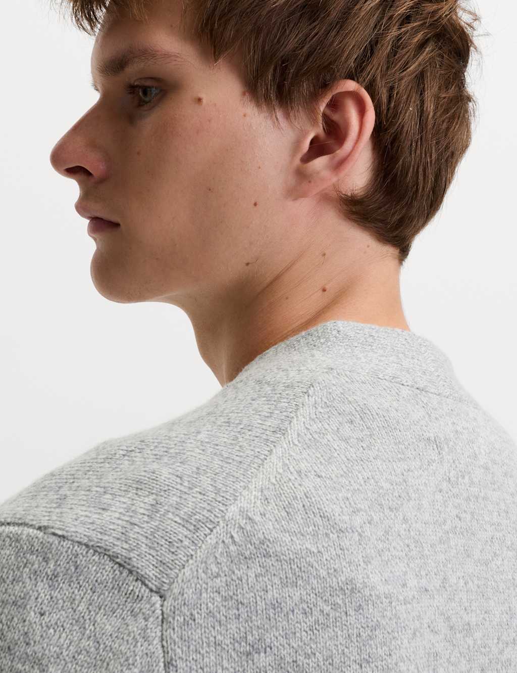 M&S Lambswool Blend V-Neck Cardigan Light Grey