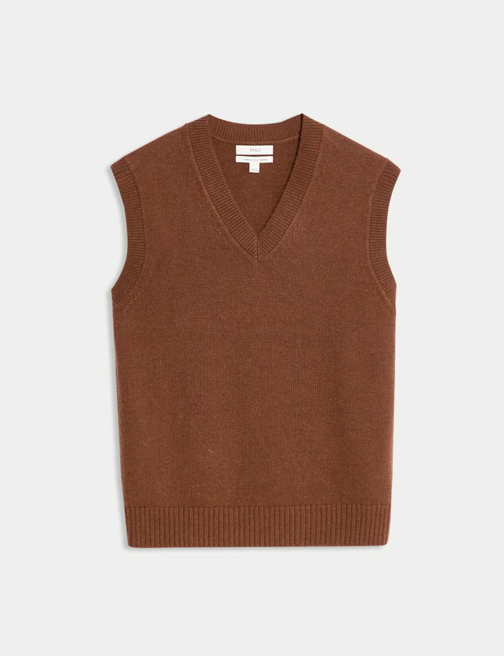 M&S Collection Men's Lambswool Blend V-Neck Knitted Vest - LREG - Redwood, Redwood,Dark Navy,Black,Ecru,Cedar