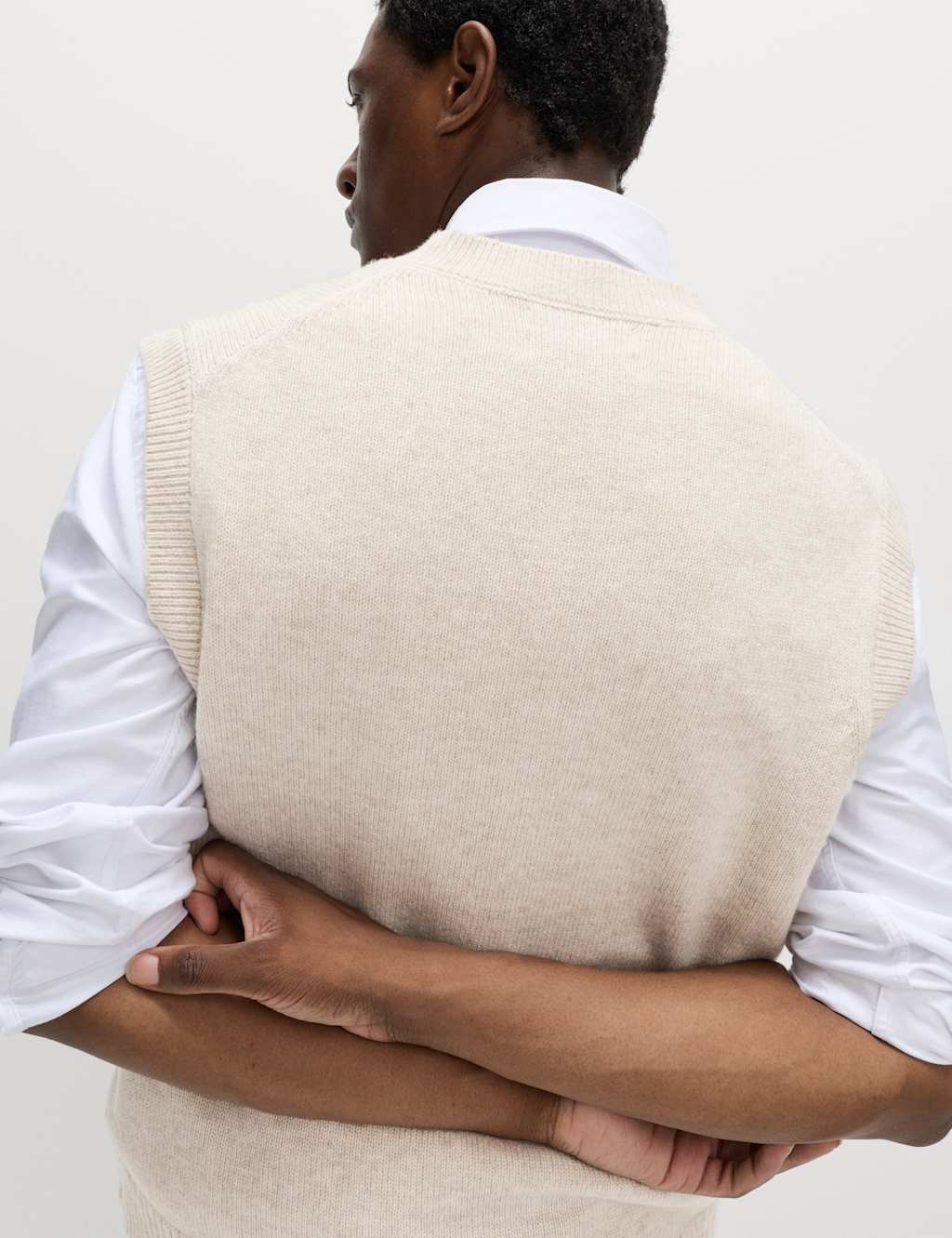 M&S Lambswool Blend V-Neck Knitted Vest Ecru