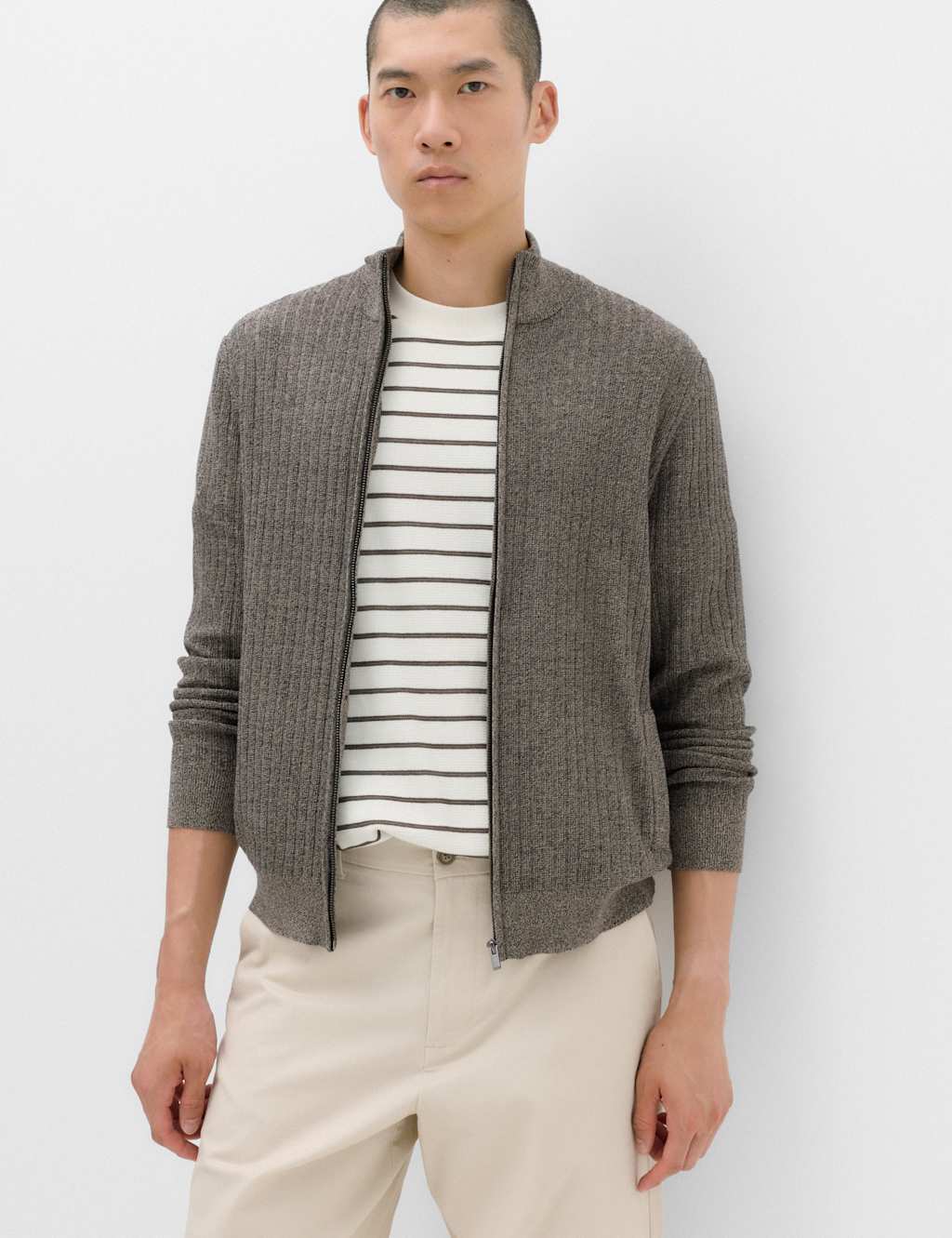 M&S Men's Cotton Rich Smart Funnel Neck Jumper - M - Neutral