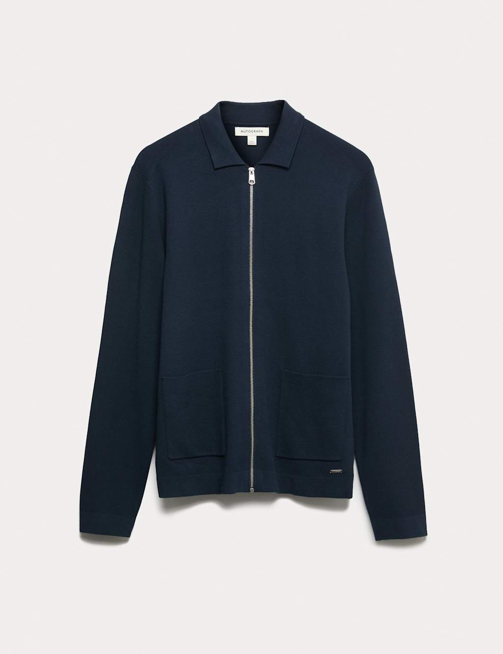 Autograph Men's Milano-Knit Collared Neck Knitted Jacket - LREG - Dark Navy, Dark Navy,Light Grey