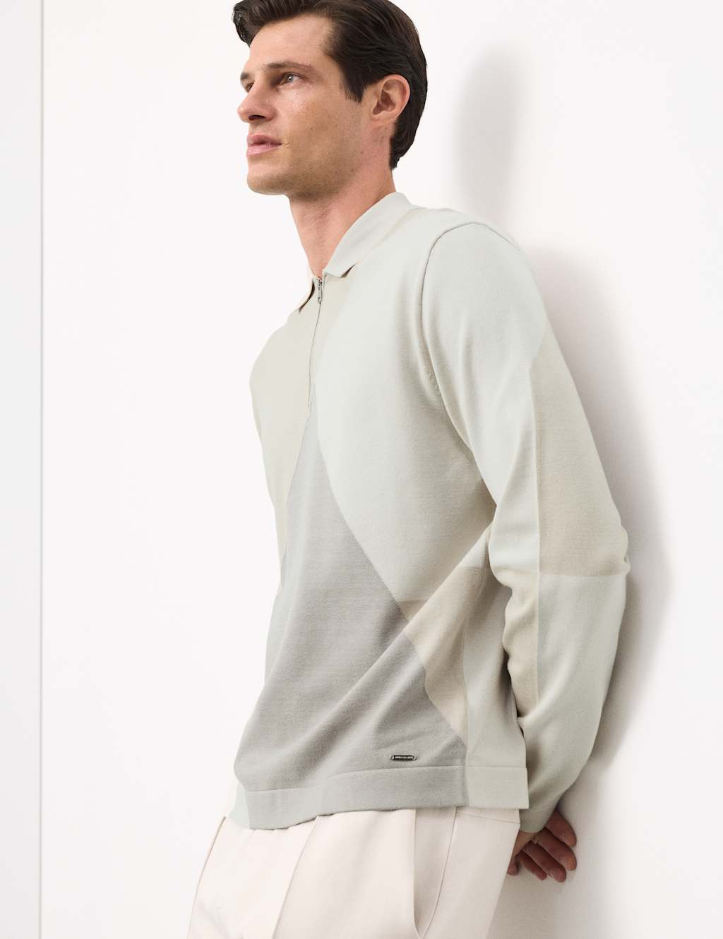 Autograph Men's Colour Block Collared Neck Half Zip Jumper - LREG - Multi/Neutral, Multi/Neutral