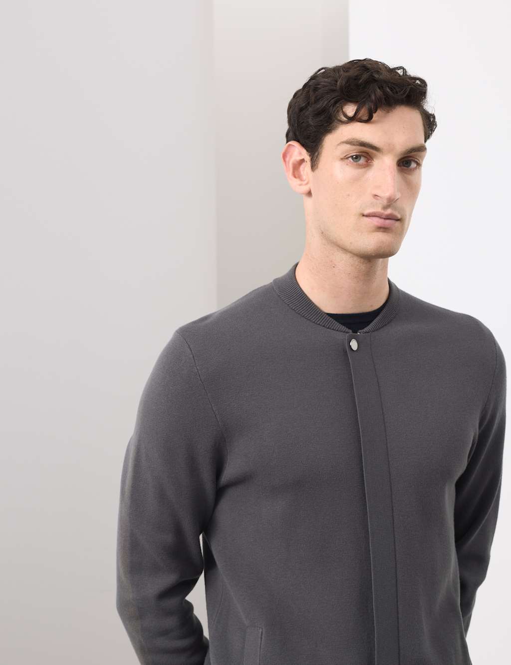 Autograph Milano-Knit Baseball Neck Bomber Jacket Granite