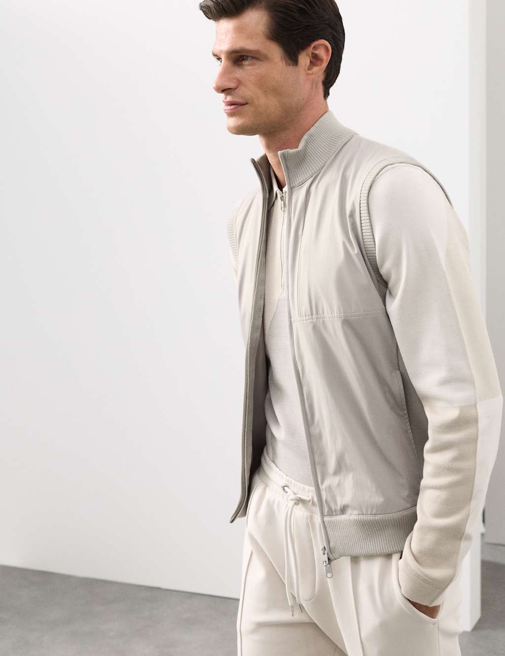 Autograph Two Fabric Performance Knitted Gilet Light Grey