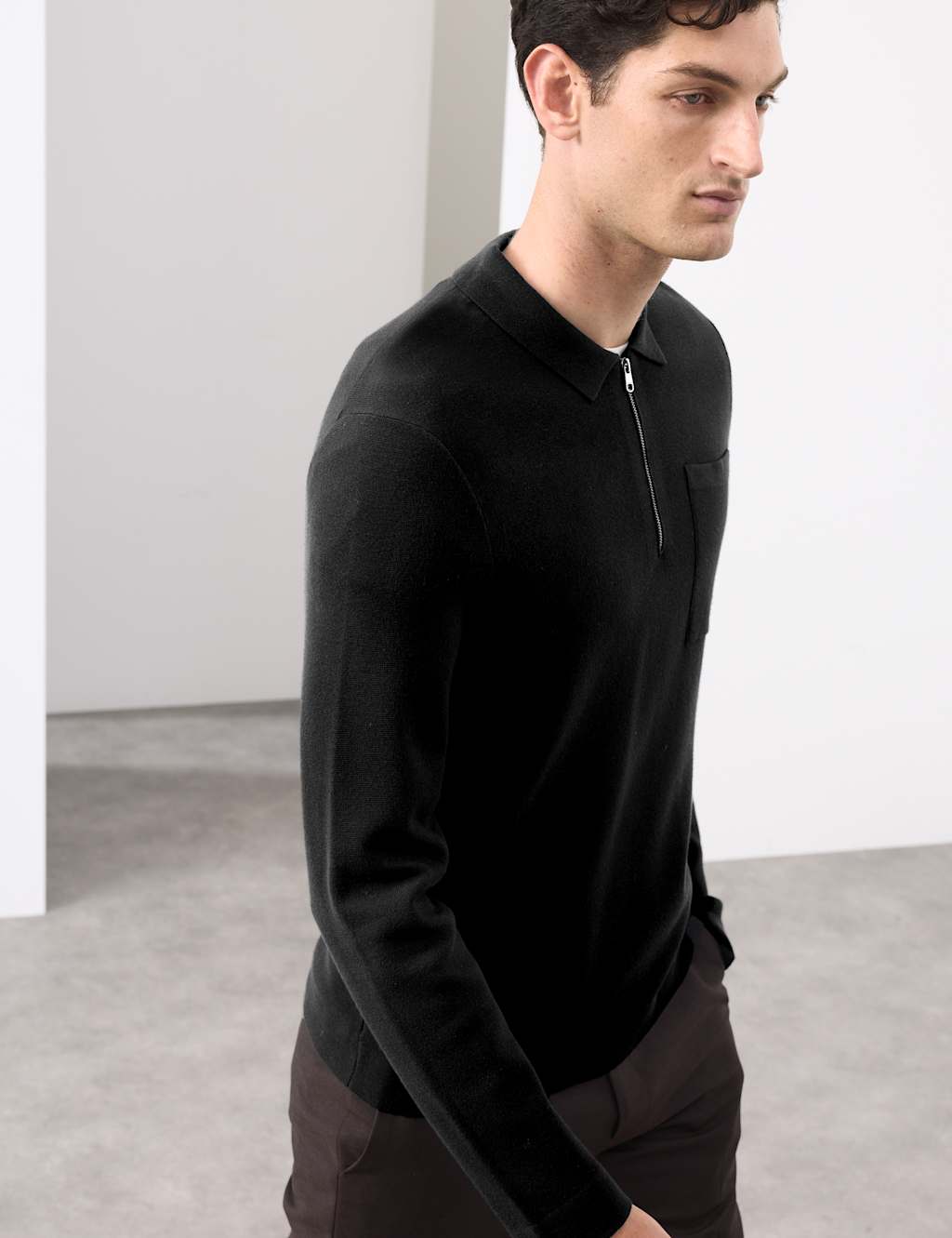 Autograph Milano Knit Relaxed Half Zip Polo Shirt Black