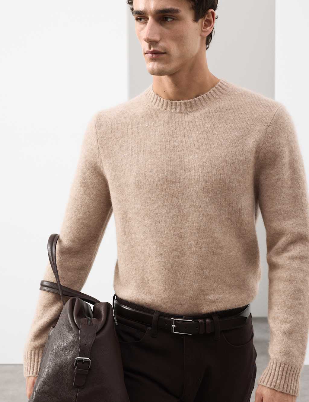 Autograph Merino Mohair Blend Relaxed Crew Jumper Neutral