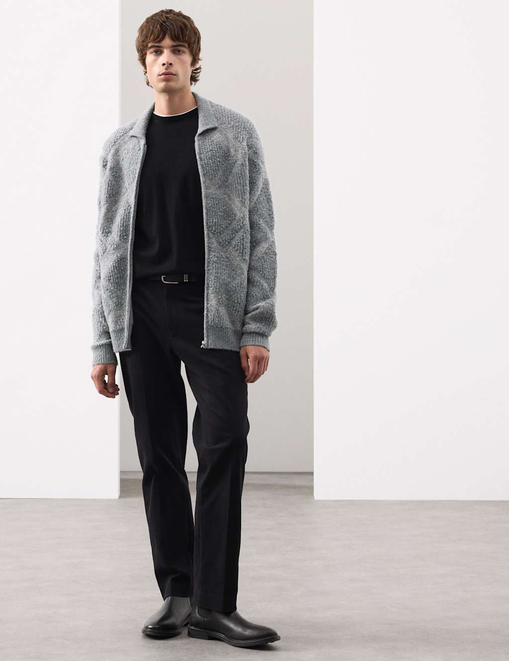 Autograph Merino Wool Rich Boucle Zip Up Jacket Grey Mix