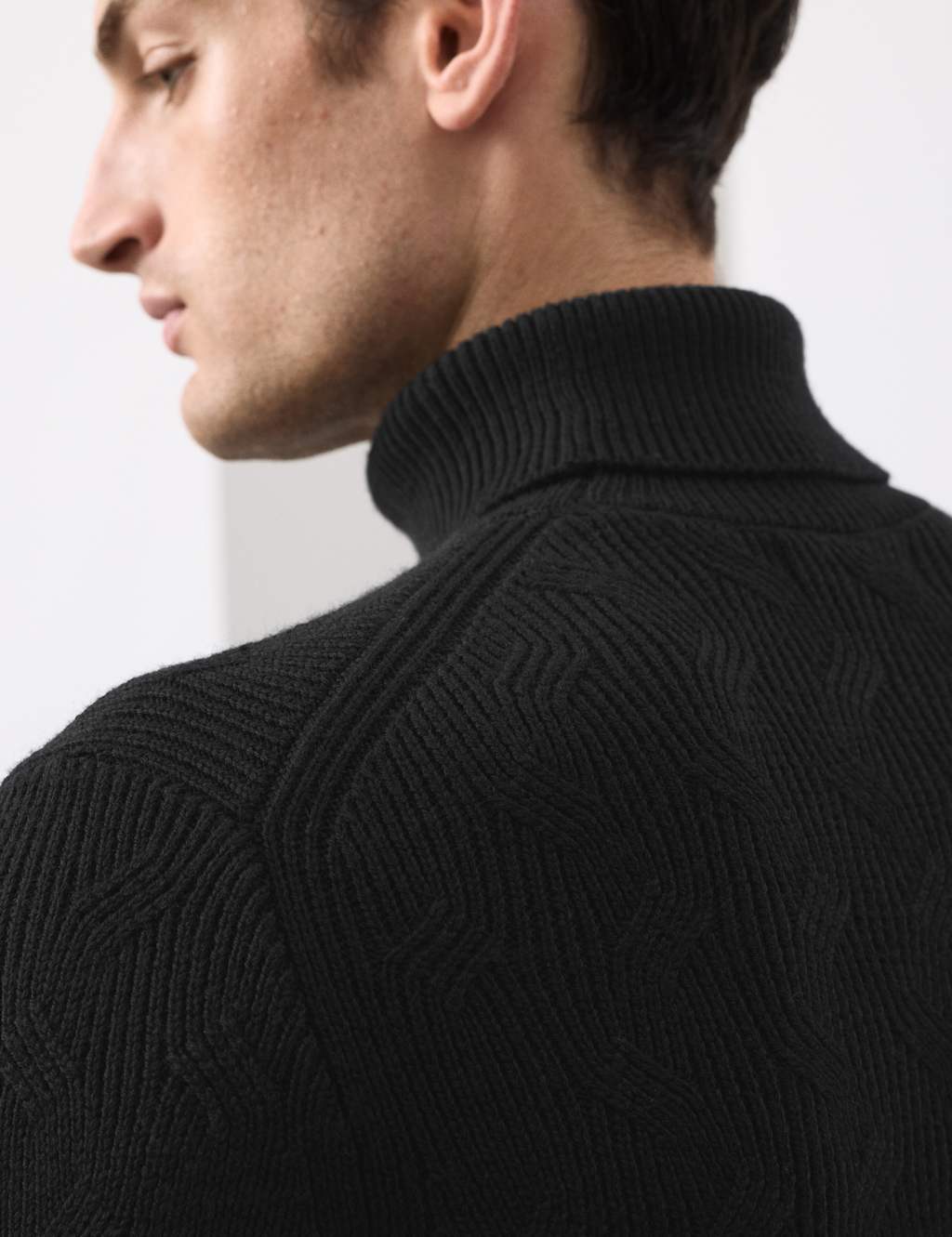 Autograph Pure Wool Wave Stitch Roll Neck Jumper Black