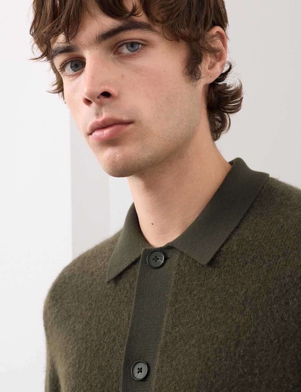 Autograph Merino Mohair Blend Cardigan Dark Olive