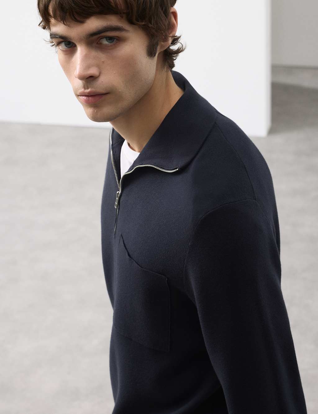 Autograph Men's Milano-Knit Extended Funnel Neck Half Zip Jumper - XL - Dark Navy