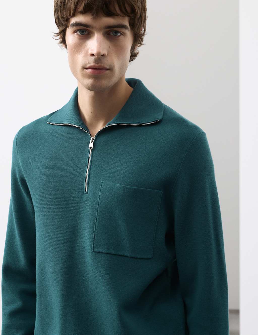 Autograph Men's Milano-Knit Extended Funnel Neck Half Zip Jumper - M - Teal