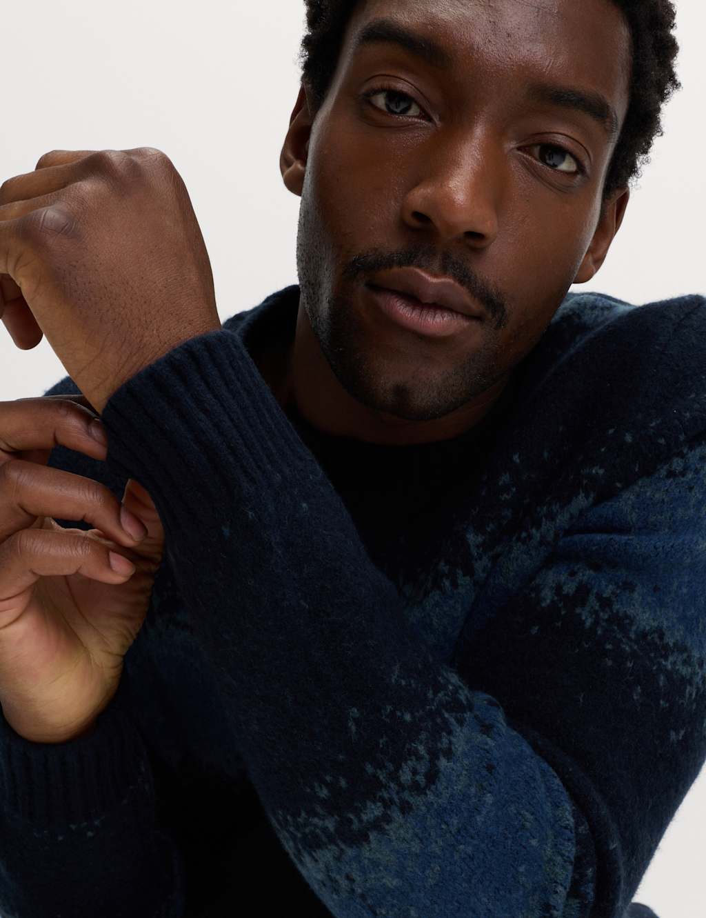 M&S Supersoft Ombre Crew Neck Jumper with Wool Blue Mix