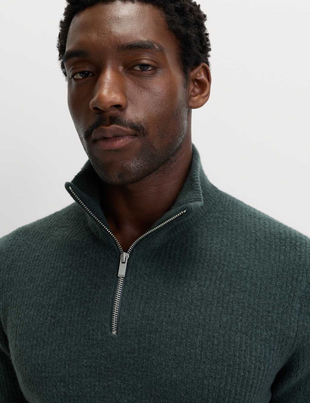 M&S Supersoft Ribbed Half zip Jumper with Wool Cedar