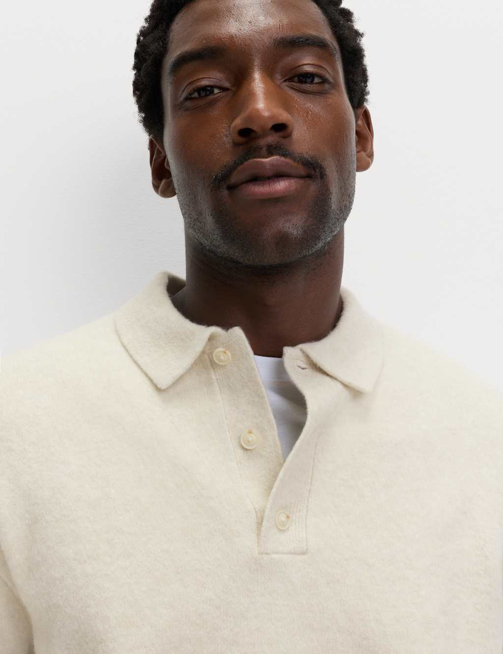 M&S Supersoft Polo Neck Jumper with Wool Ecru