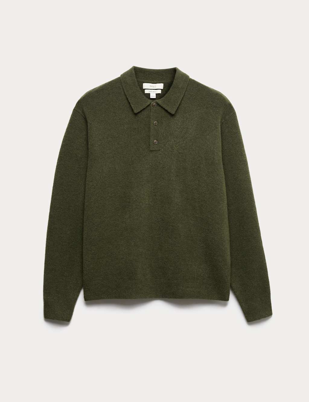 M&S Supersoft Polo Neck Jumper with Wool Dark Khaki