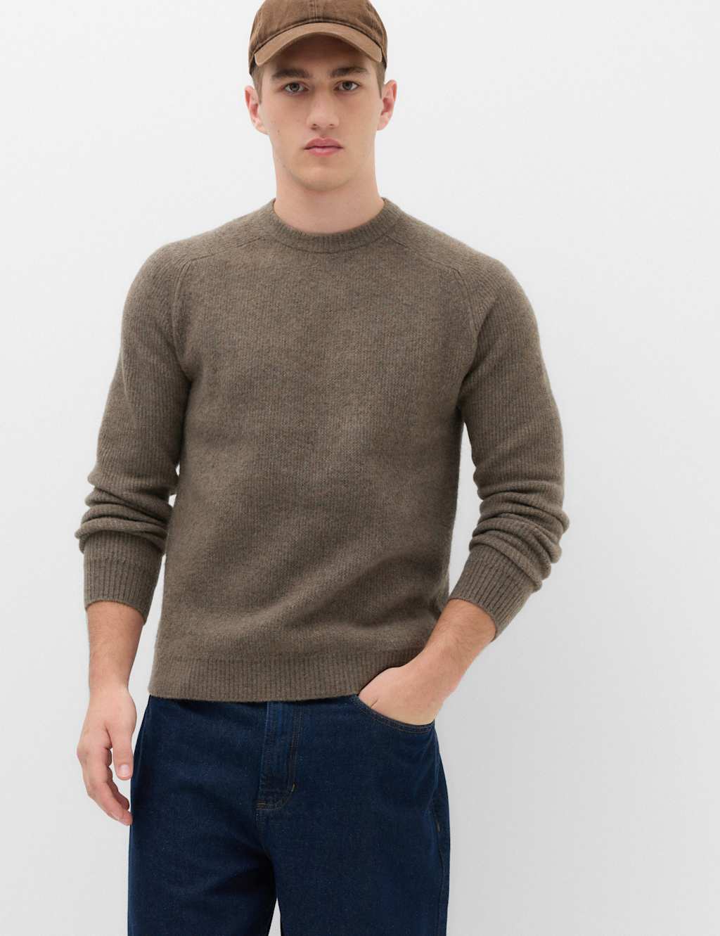M&S Men's Supersoft Crew Neck Jumper with Wool - XL - Medium Brown