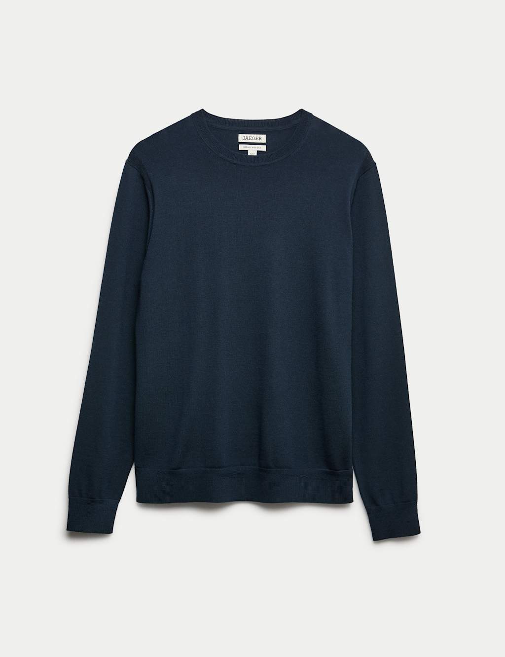 Jaeger Men's Extra Fine Merino Wool Crew Neck Jumper with Silk - L - Navy - By M&S