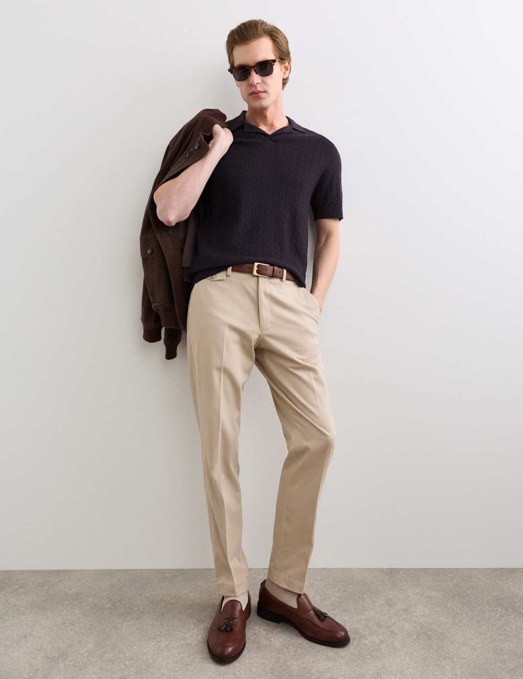 Jaeger Men's Merino Wool with Silk Knitted Polo Shirt - S - Navy - By M&S